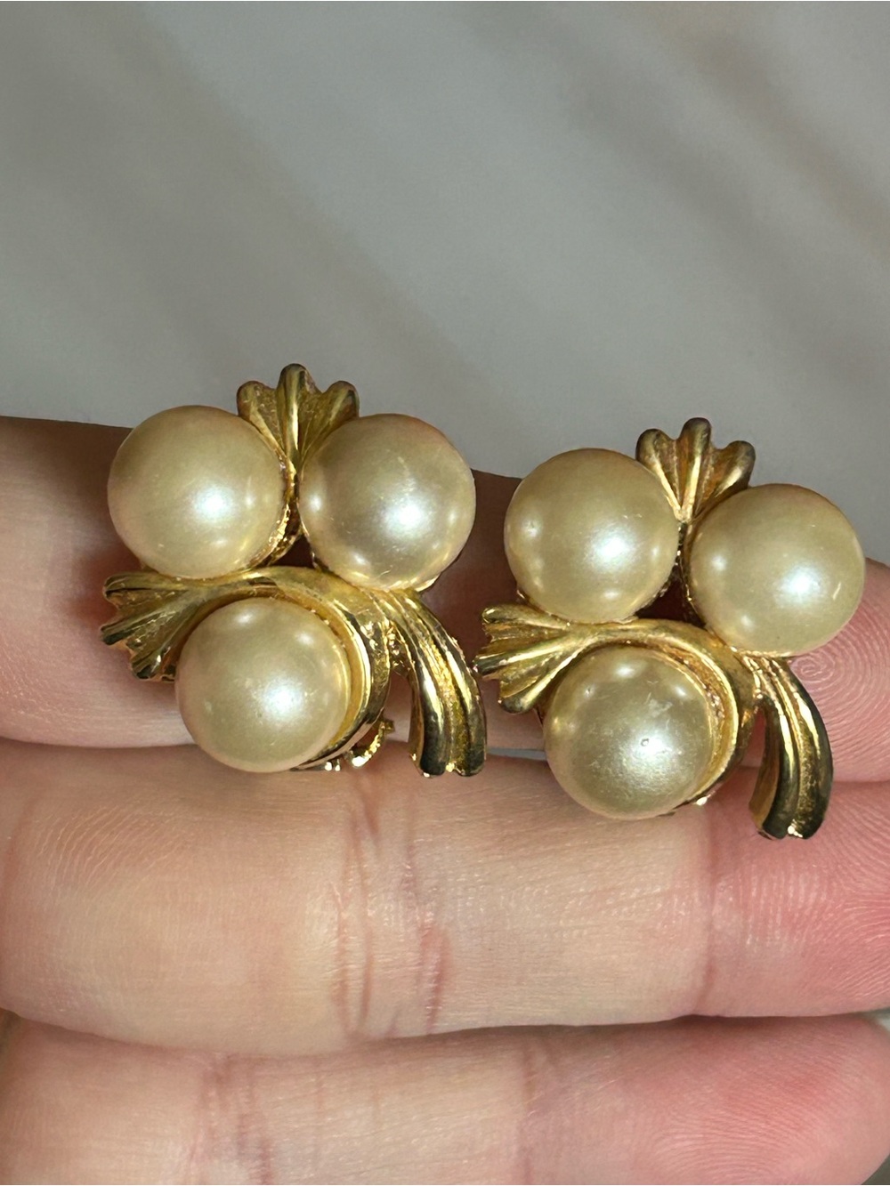 4/$50 Gold Pearl Cluster Clip-On Earrings - Cream Pearls
